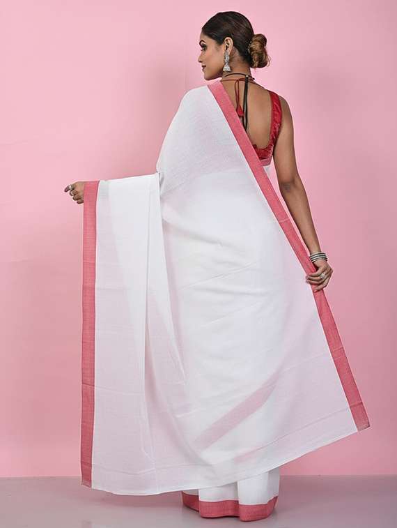 women solid with bordered handloom saree - 22565339 -  Standard Image - 3