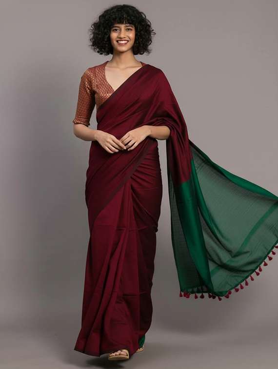 women solid handloom saree - 22565342 -  Standard Image - 3