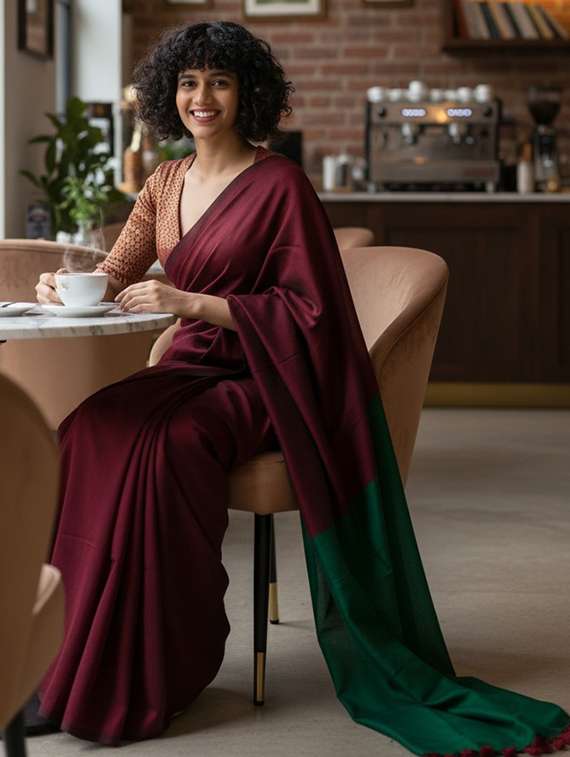 women solid handloom saree - 22565342 -  Standard Image - 5