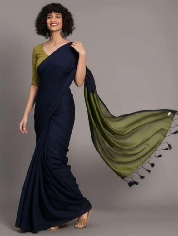 women solid handloom saree - 22565346 -  Standard Image - 3