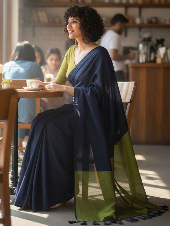women solid handloom saree - 22565346 -  Standard Image - 5