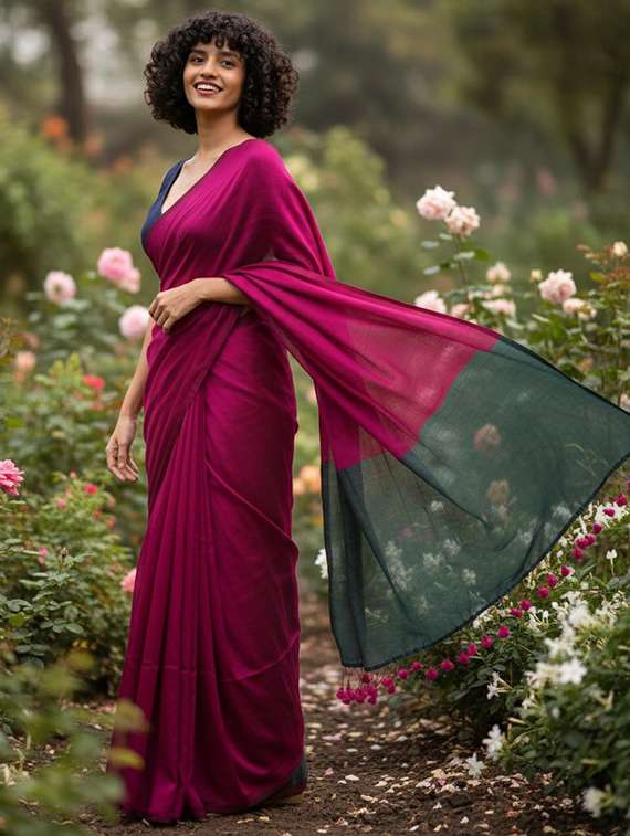 women solid handloom saree - 22565350 -  Standard Image - 3