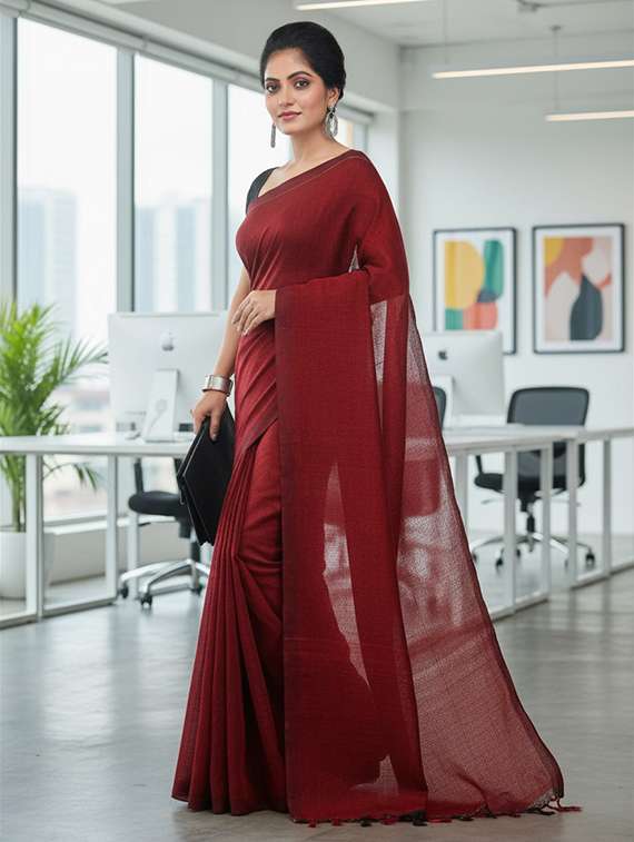 women solid handloom saree - 22565351 -  Standard Image - 3