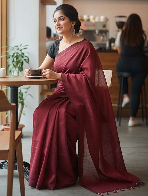 women solid handloom saree - 22565351 -  Standard Image - 5