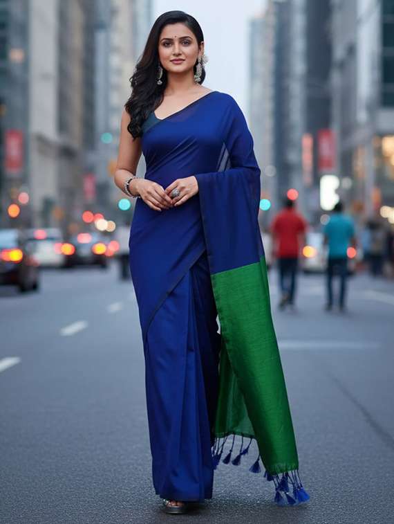 women solid handloom saree