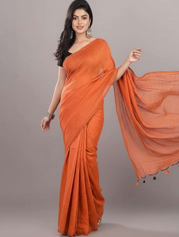women solid handloom saree - 22565355 -  Standard Image - 3