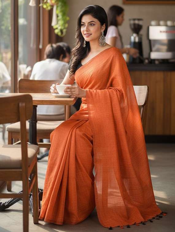women solid handloom saree - 22565355 -  Standard Image - 5