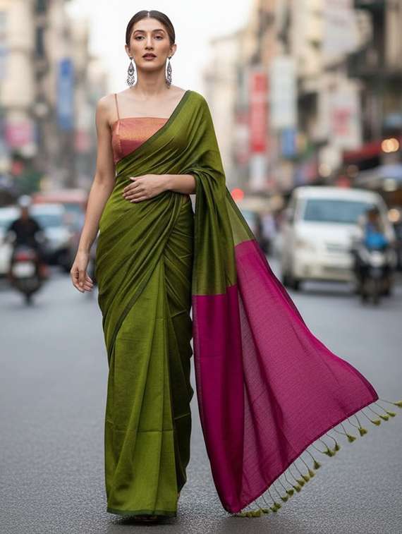 women solid handloom saree