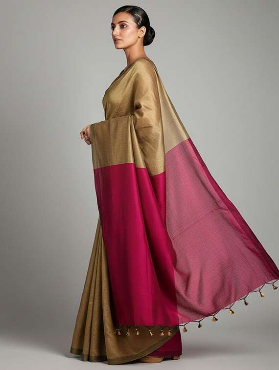 women solid handloom saree - 22565357 -  Standard Image - 3