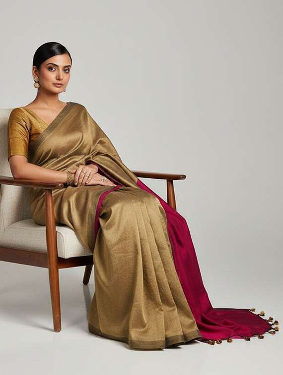women solid handloom saree - 22565357 -  Standard Image - 5