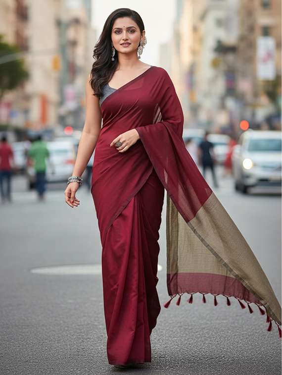 women solid handloom saree