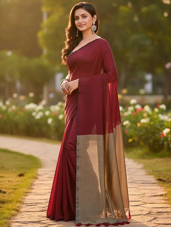 women solid handloom saree - 22565359 -  Standard Image - 3