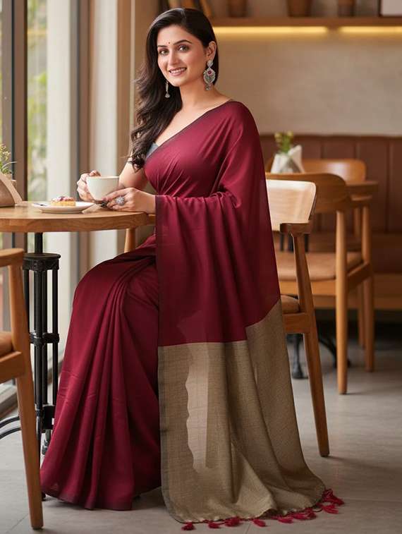 women solid handloom saree - 22565359 -  Standard Image - 5