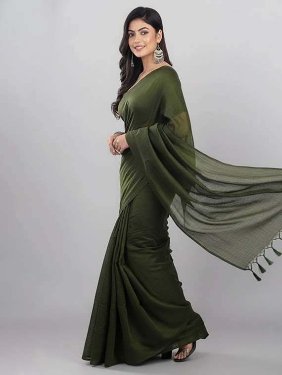 women solid handloom saree - 22565360 -  Standard Image - 3