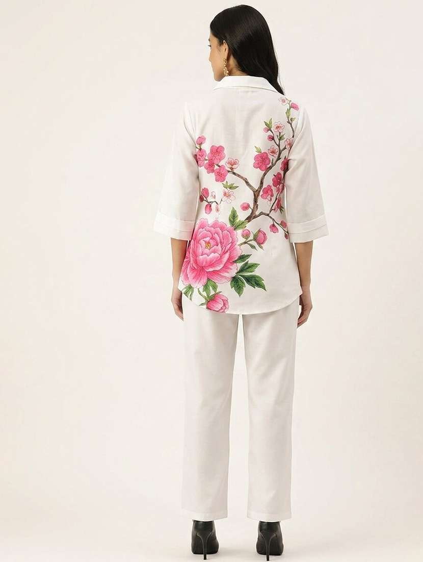 women printed three quarter sleeves shirt and trouser co-ord set - 22565362 -  Standard Image - 3