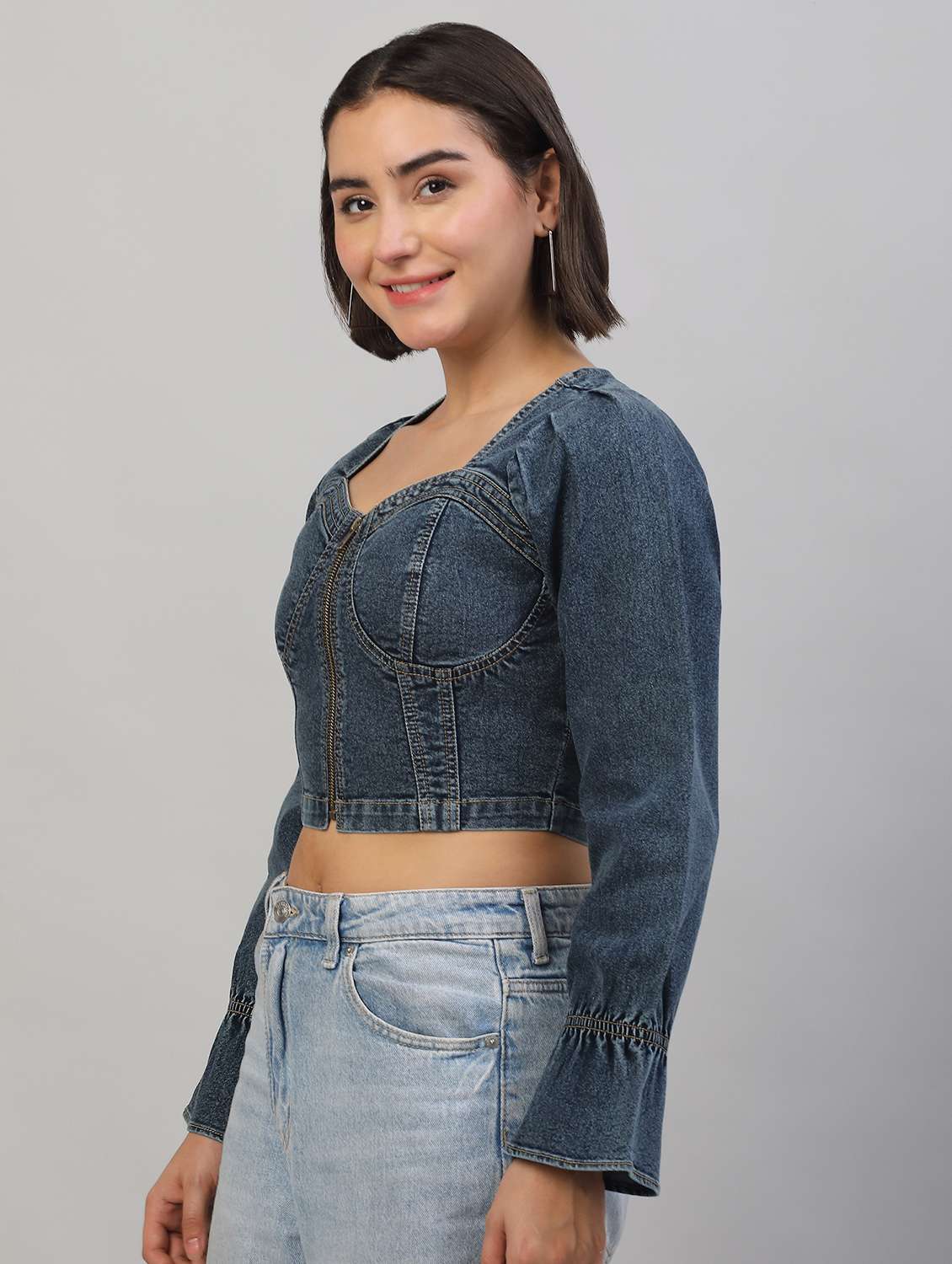 women solid long sleeves crop top - 22565363 -  Standard Image - 3