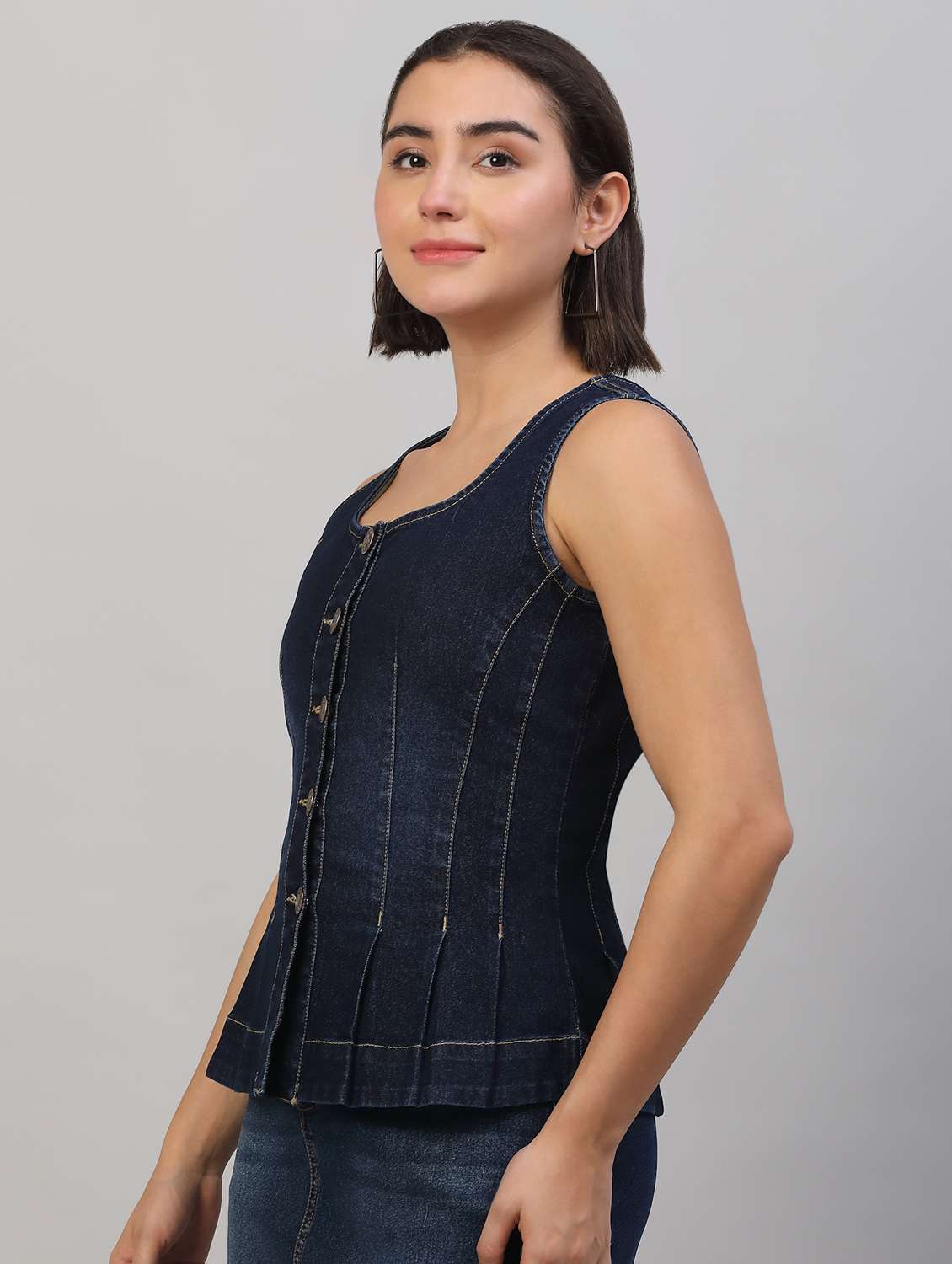 women solid sleeveless denim top - 22565364 -  Standard Image - 3