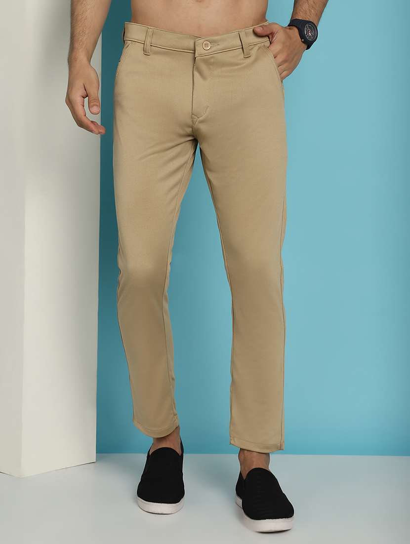 men solid mid rise slim fit chinos
