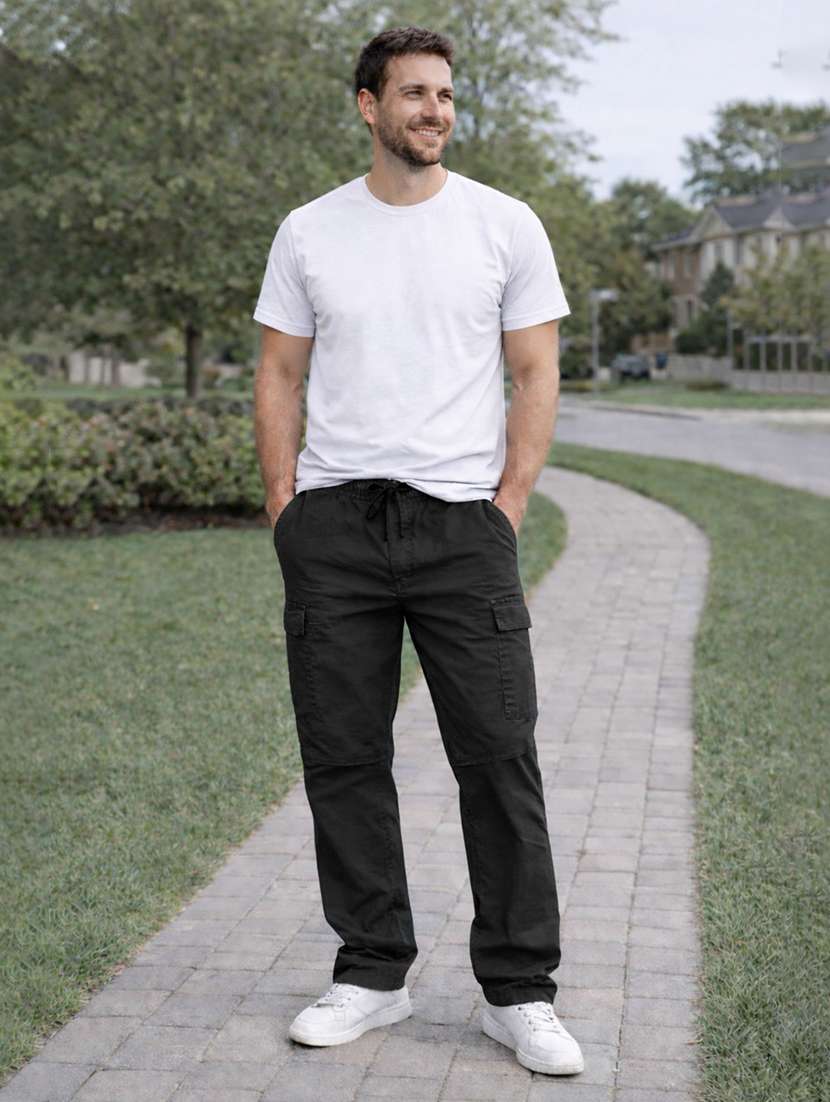 men solid mid rise regular fit cargo pant - 22565390 -  Standard Image - 5