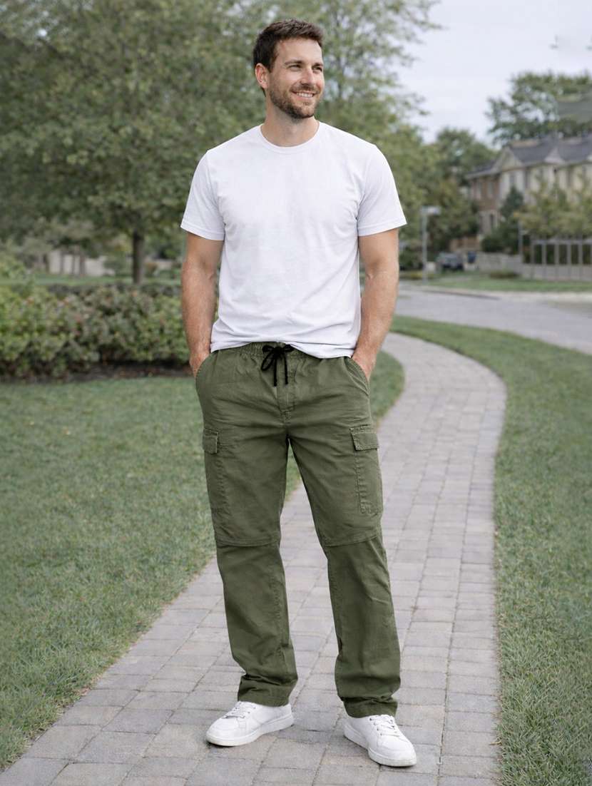 men solid mid rise regular fit cargo pant - 22565391 -  Standard Image - 5