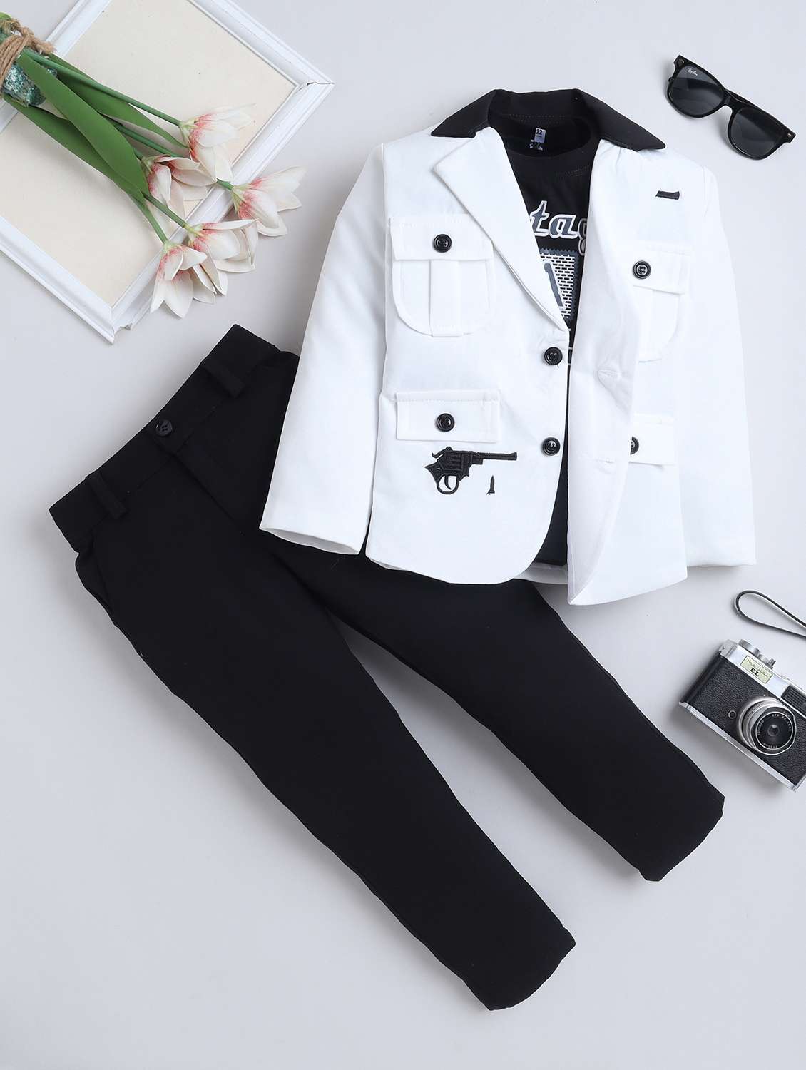 black cotton blend suit sets twin & dungree