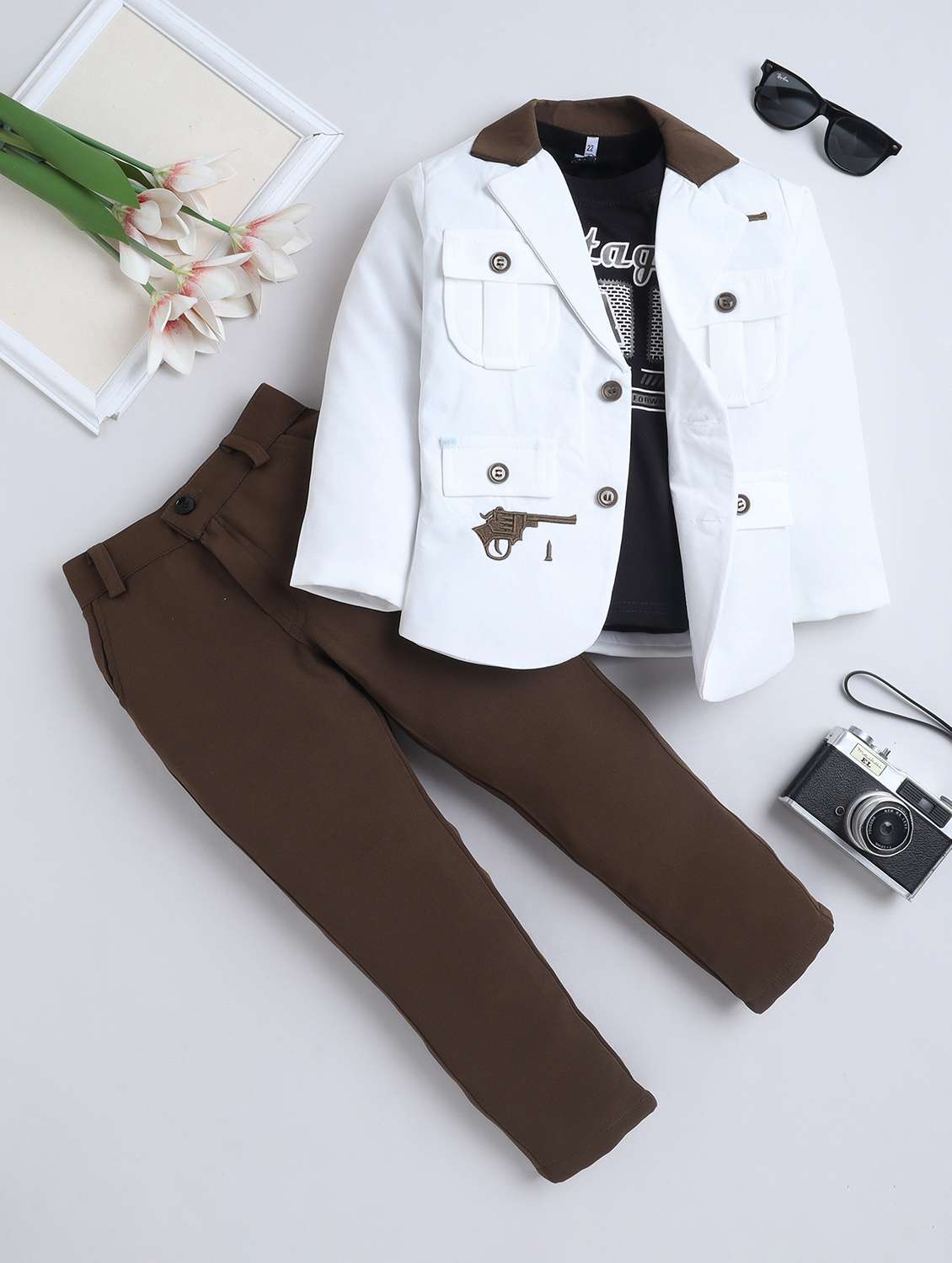 coffee brown cotton blend suit sets twin & dungree