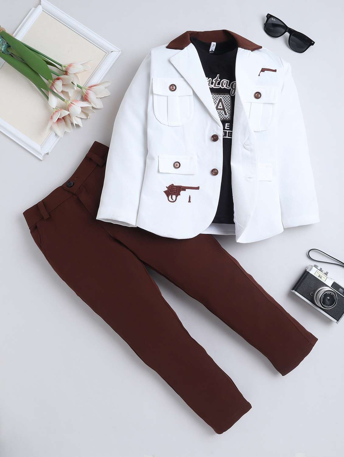 brown cotton blend suit sets twin & dungree