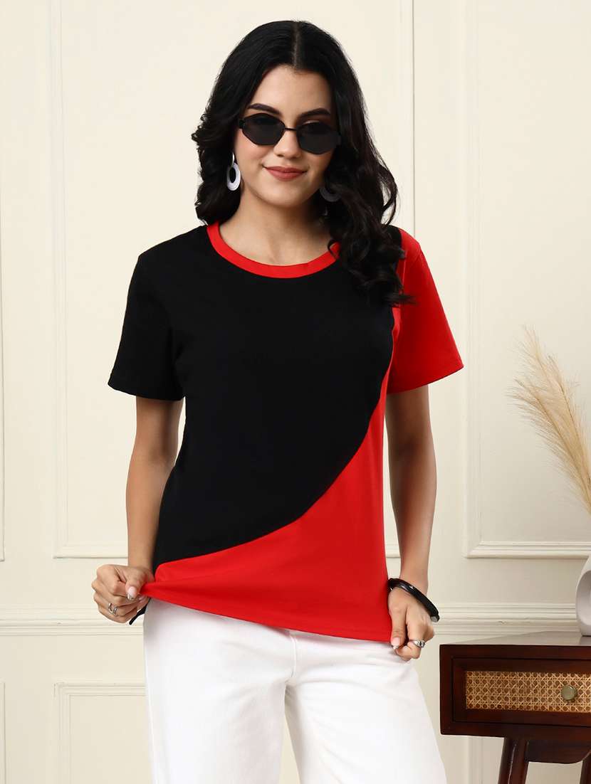 women colourblocked short sleeves regular t-shirt