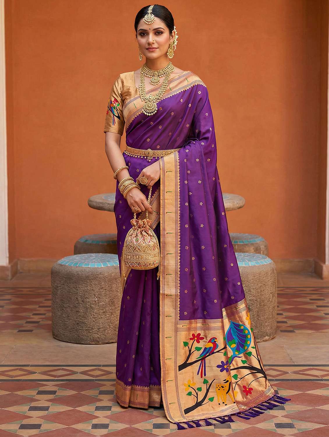 women self design paithani saree with blouse