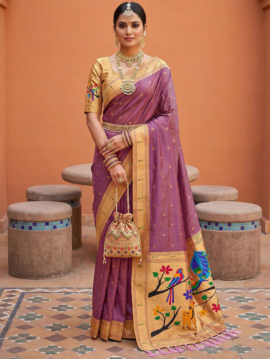 women self design paithani saree with blouse