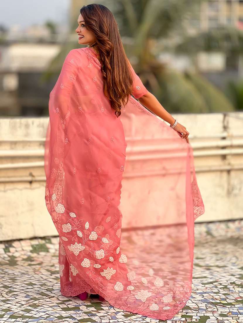 women solid with work embroidered saree with blouse - 22565500 -  Standard Image - 3