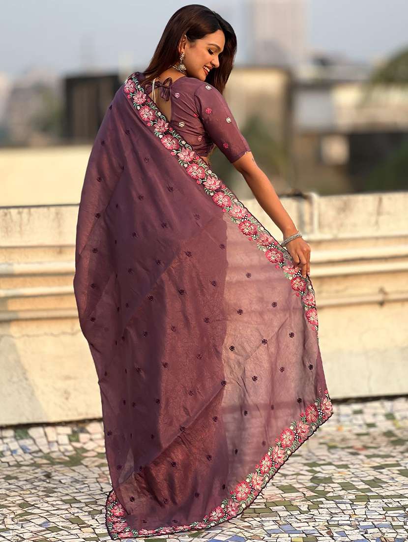 women solid with work embroidered saree with blouse - 22565512 -  Standard Image - 3
