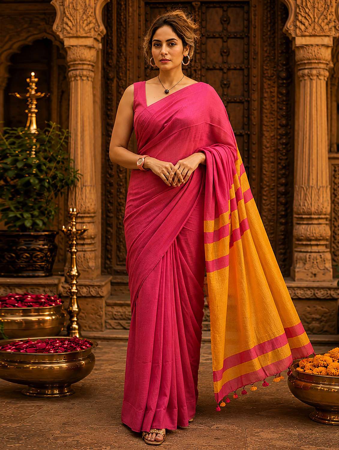 women self design handloom saree with blouse