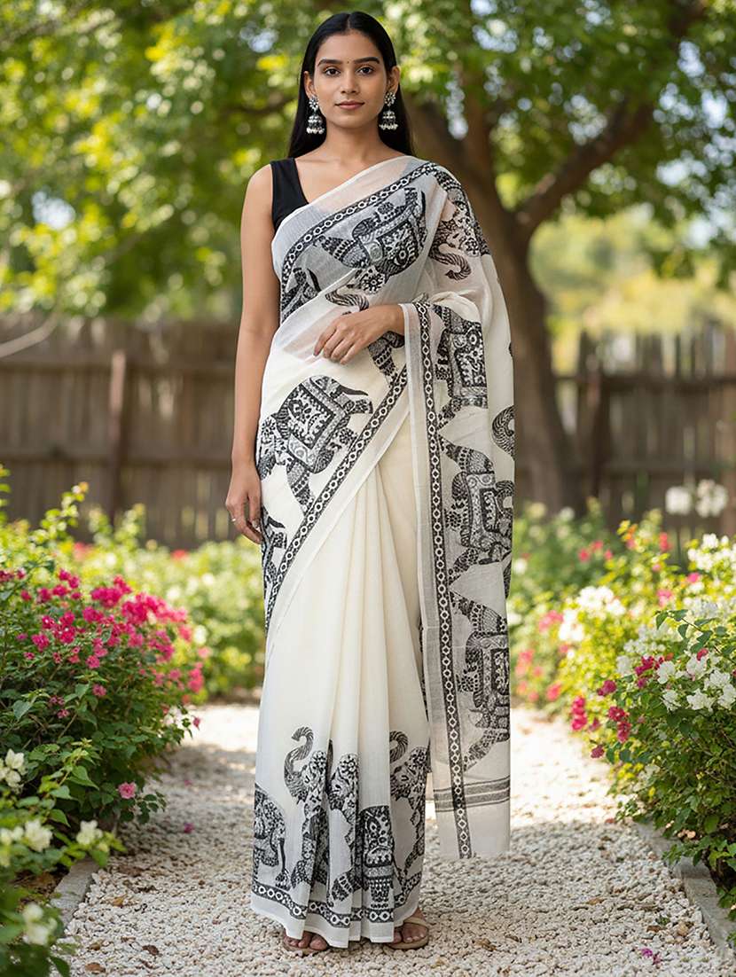women printed handloom saree with blouse