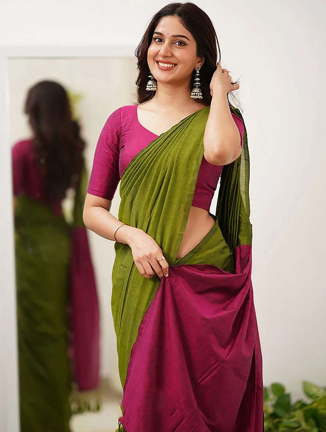 women solid handloom saree with blouse - 22565870 -  Standard Image - 3