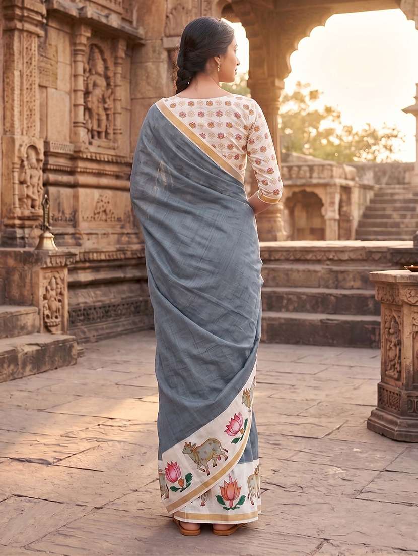 women printed casual wear saree with blouse - 22565979 -  Standard Image - 3