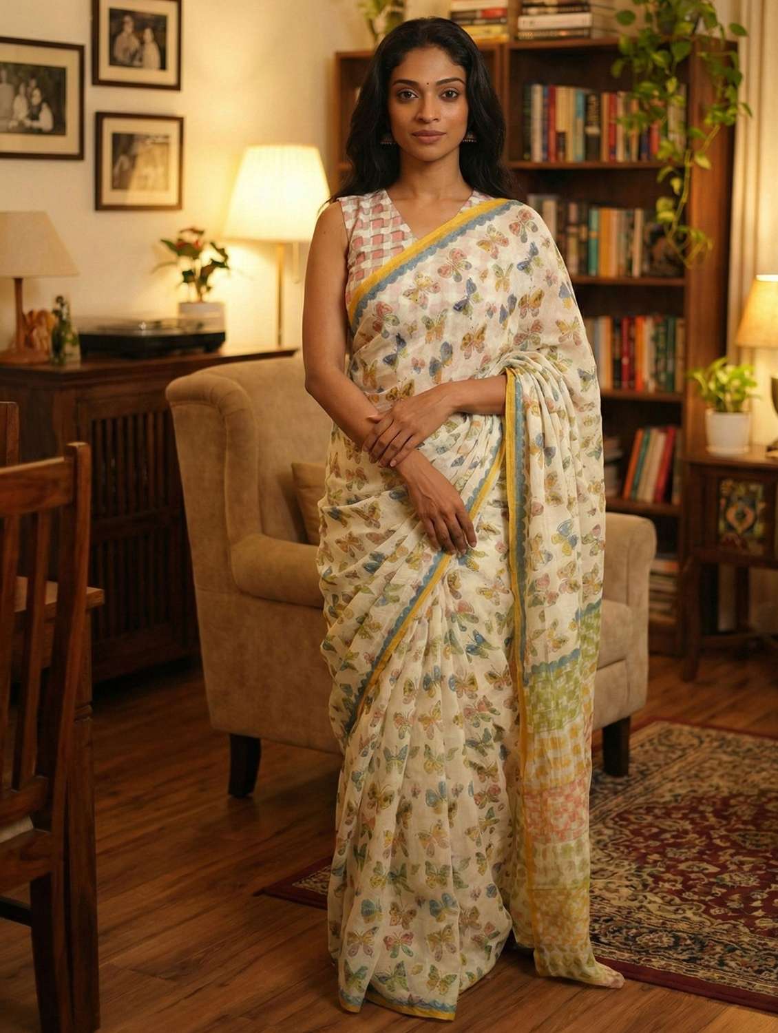 women printed casual wear saree with blouse