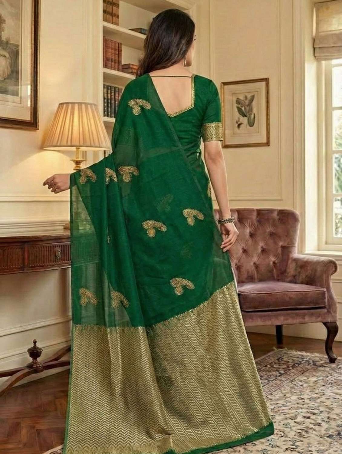 women solid with work embroidered saree with blouse - 22566065 -  Standard Image - 3