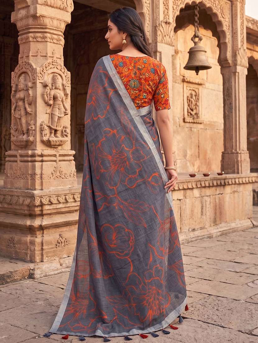 women printed casual wear saree with blouse - 22566167 -  Standard Image - 3