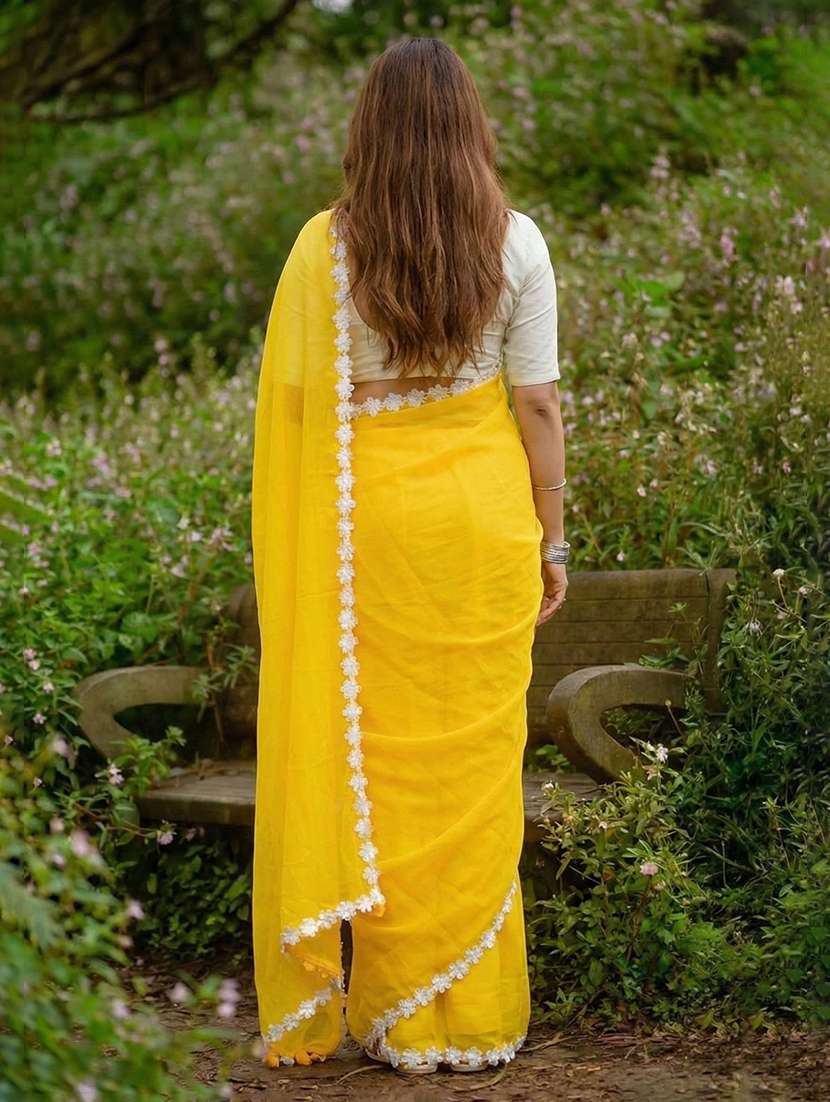 women solid plain saree with blouse - 22566308 -  Standard Image - 3
