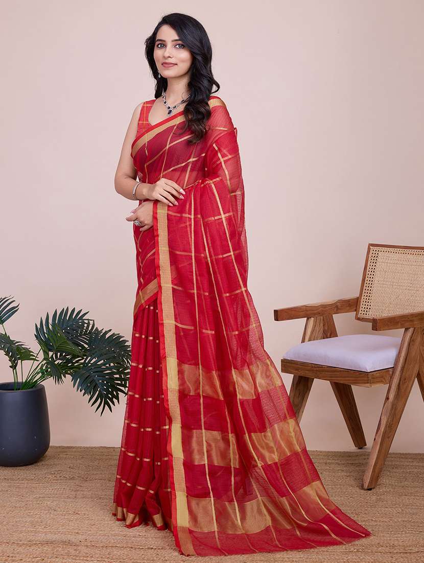 women checkered bordered saree - 22566347 -  Standard Image - 3
