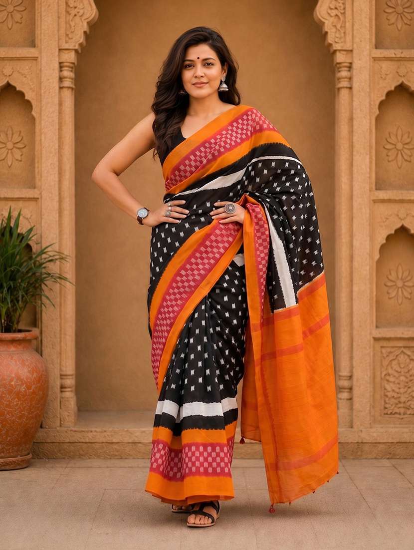 women printed casual wear saree with blouse