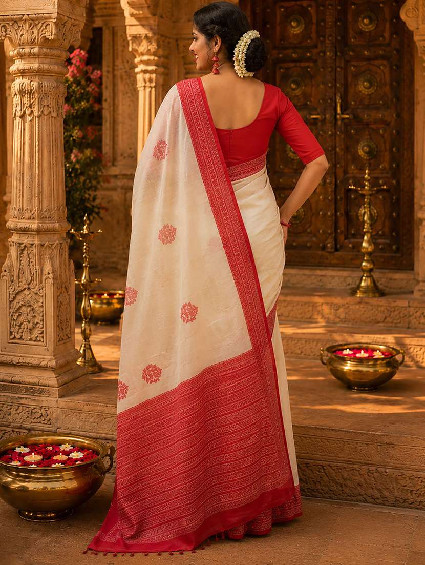 Women Self Design Handloom Saree With Blouse - 22566448 -  Standard Image - 3