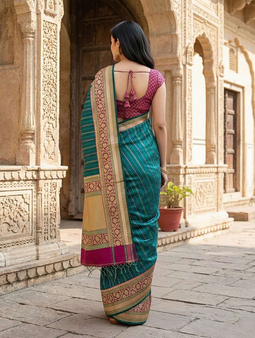 women self design bordered saree with blouse - 22566550 -  Standard Image - 3