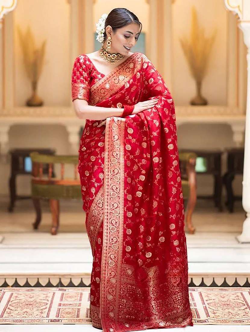 women self design banarasi saree with blouse
