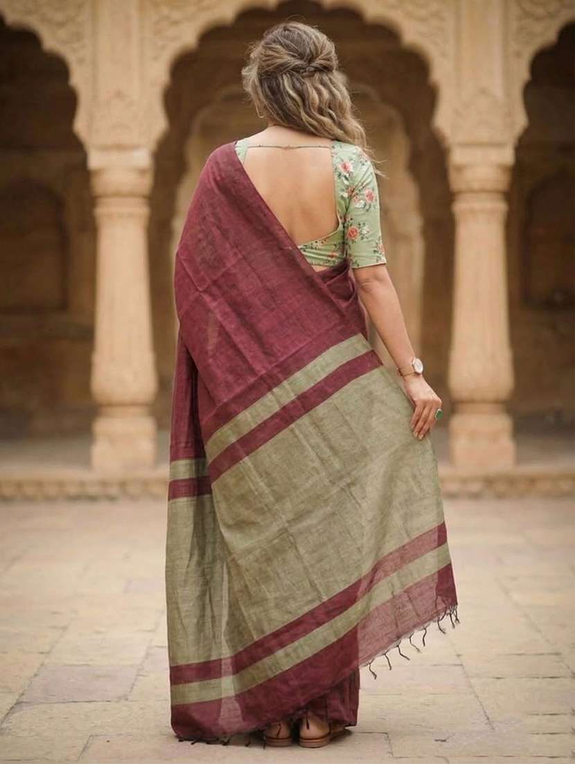 women solid handloom saree with blouse - 22566789 -  Standard Image - 3
