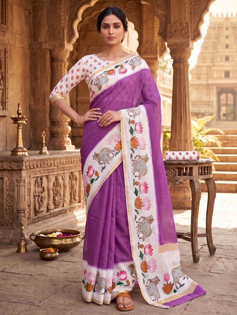 women solid with bordered saree
