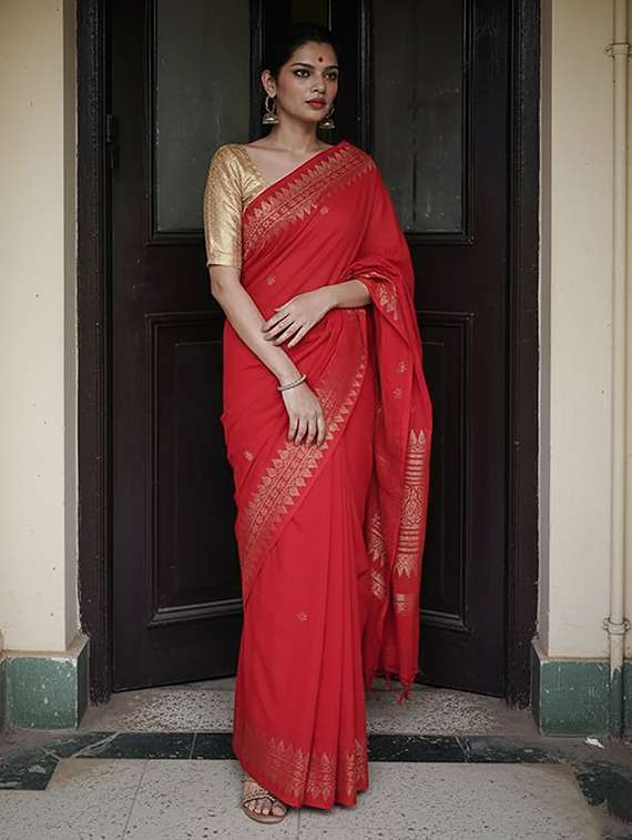 women self design bordered saree with blouse