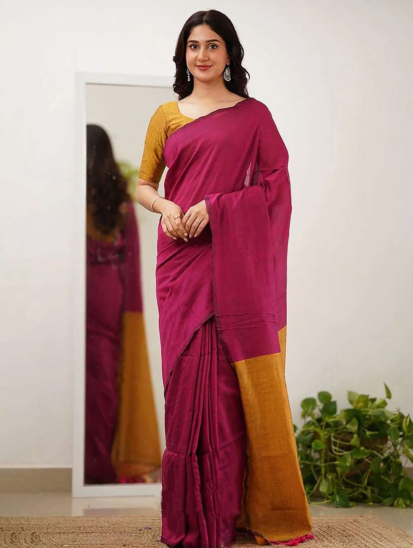 women solid handloom saree with blouse