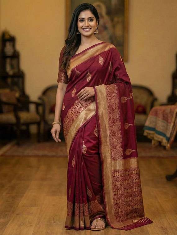 women self design banarasi saree with blouse